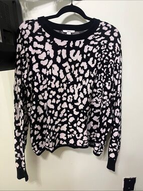 Bar III Black and Cream Leopard Knit Sweater